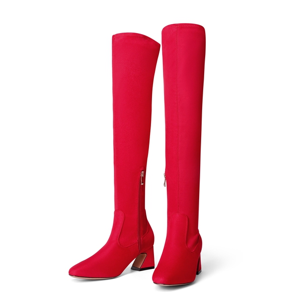 Soft Stretch Thigh High Boots - RED SUEDE - 4
